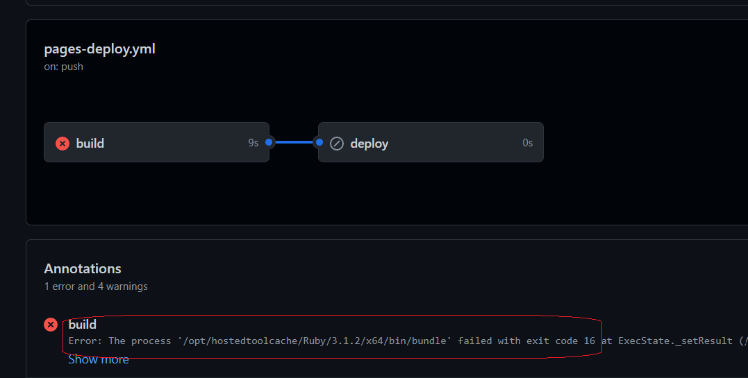 page-deploy.yml build error